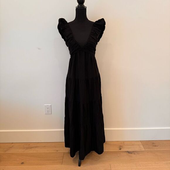 Jason Wu Linen Blend black Tiered Maxi Dress M - Picture 5 of 11